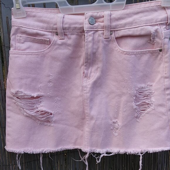 PacSun Women's Pale Pink Distressed Mini Skirt - 24 (XS-XXS) - See Measurements - Picture 1 of 15